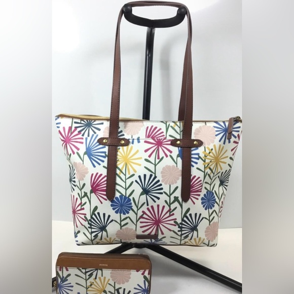 Fossil Felicity Satchel Crossbody Shoulder Bag Spring Bouquet and Wallet - Picture 1 of 9